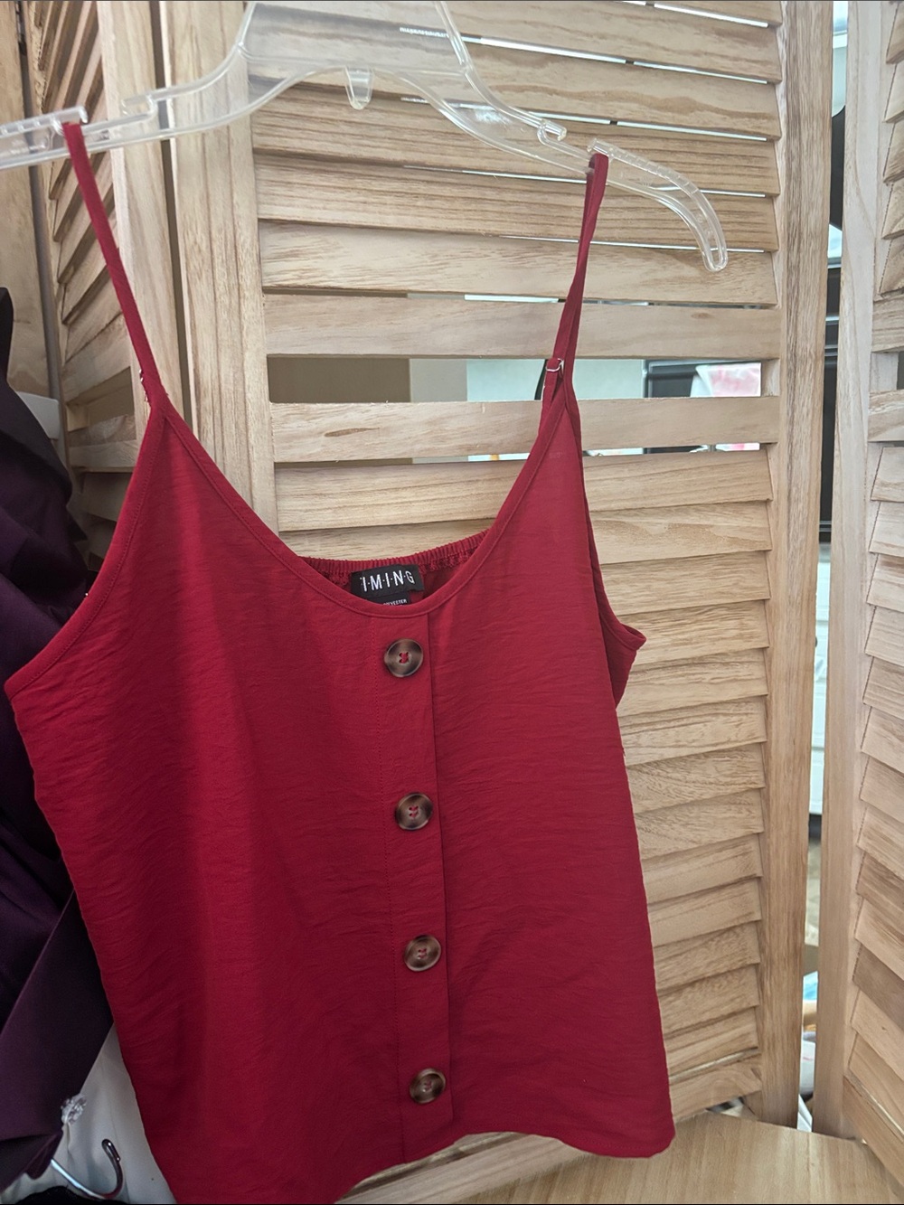 Timing Red Button-Front Spaghetti Strap Camisole Large